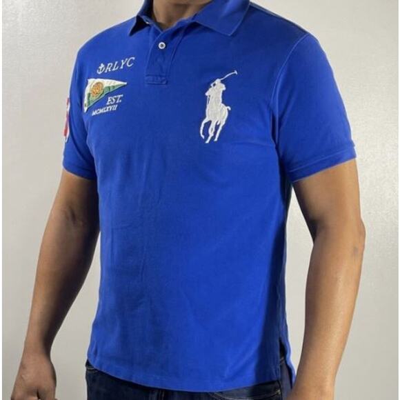 Ralph Lauren Polo RLYC 5 Big Pony Mens 2XT Large Blue Collared Classic Fit Shirt - Picture 1 of 12